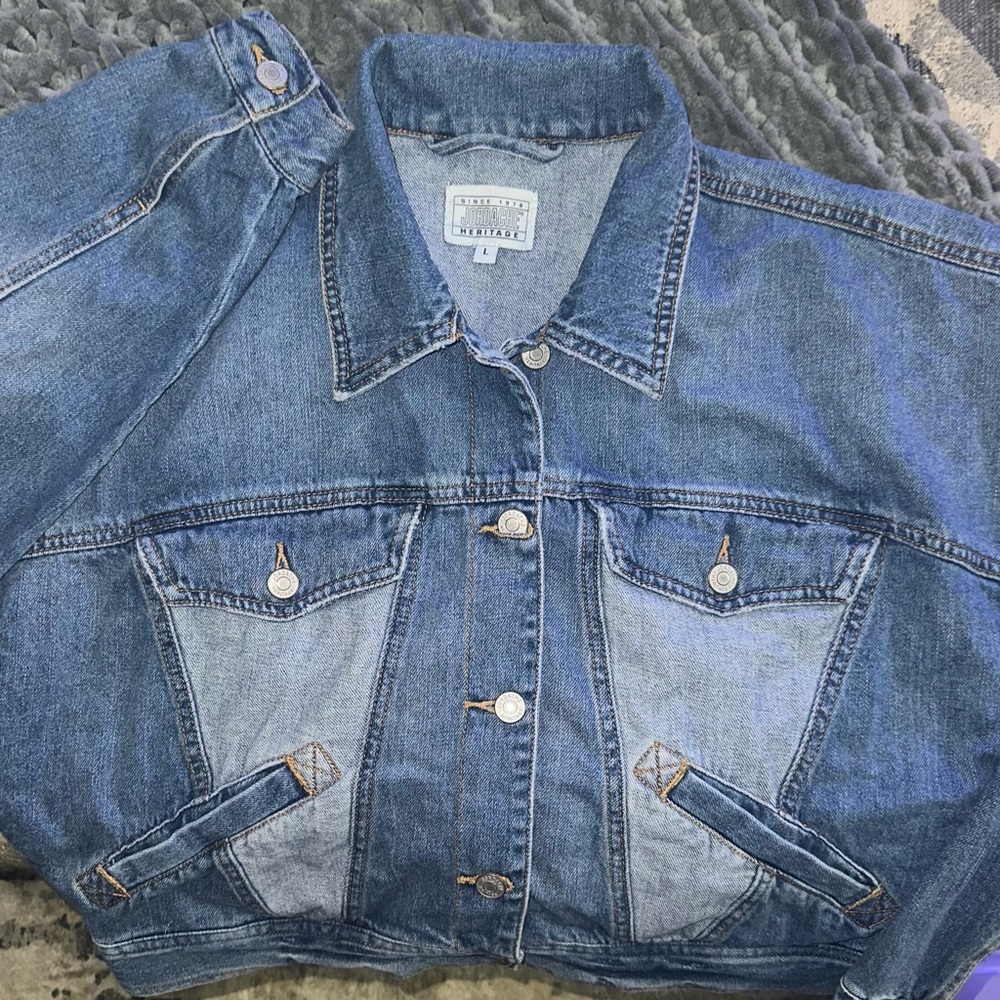 JORDACHE HERITAGE BLUE DENIM COLOR BLOCK JEANS JACKET